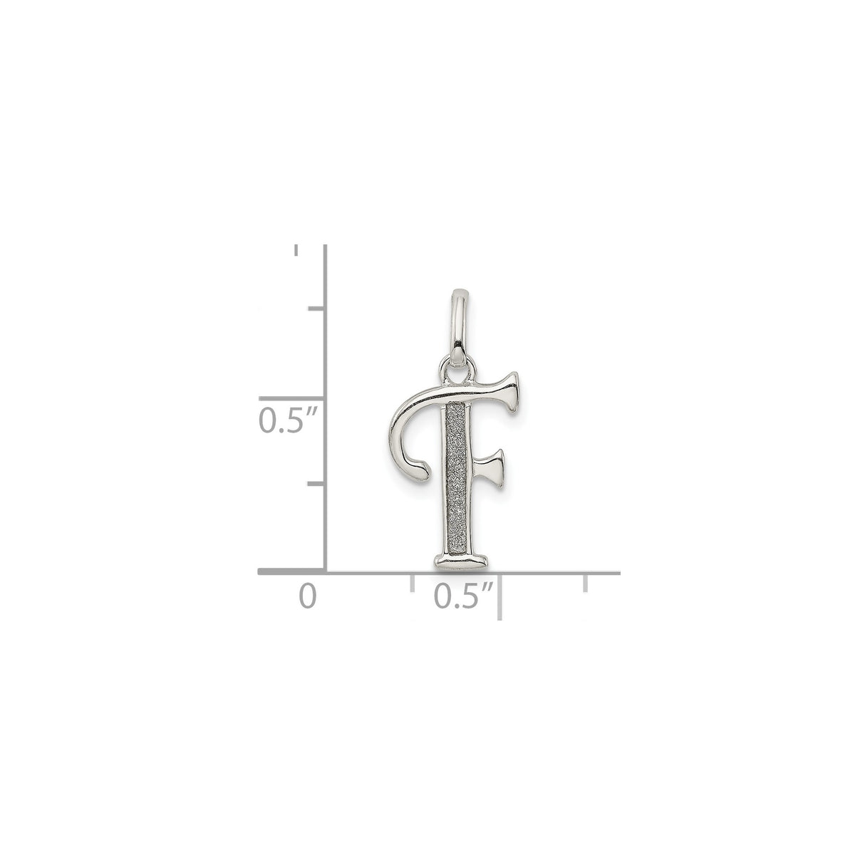 Sterling Silver Initial F Pendant with Textured Center and Polished Finish