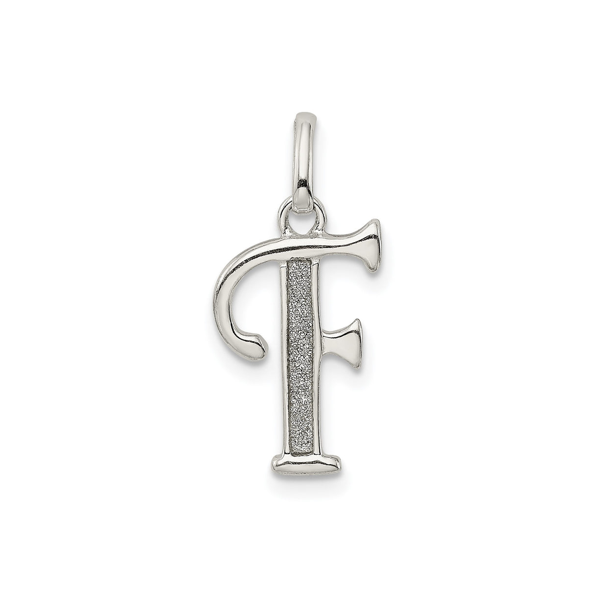 Sterling Silver Initial F Pendant with Textured Center and Polished Finish