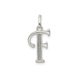 Sterling Silver Initial F Pendant with Textured Center and Polished Finish