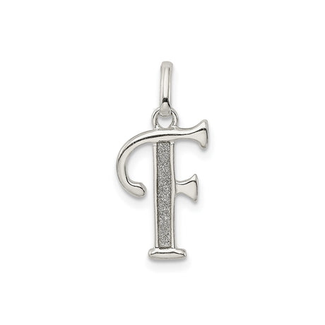 Sterling Silver Initial F Pendant with Textured Center and Polished Finish