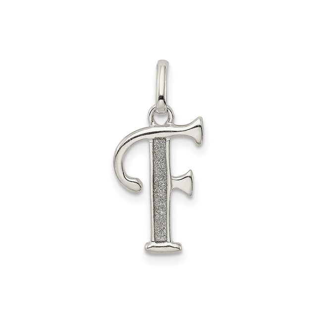Sterling Silver Initial F Pendant with Textured Center and Polished Finish