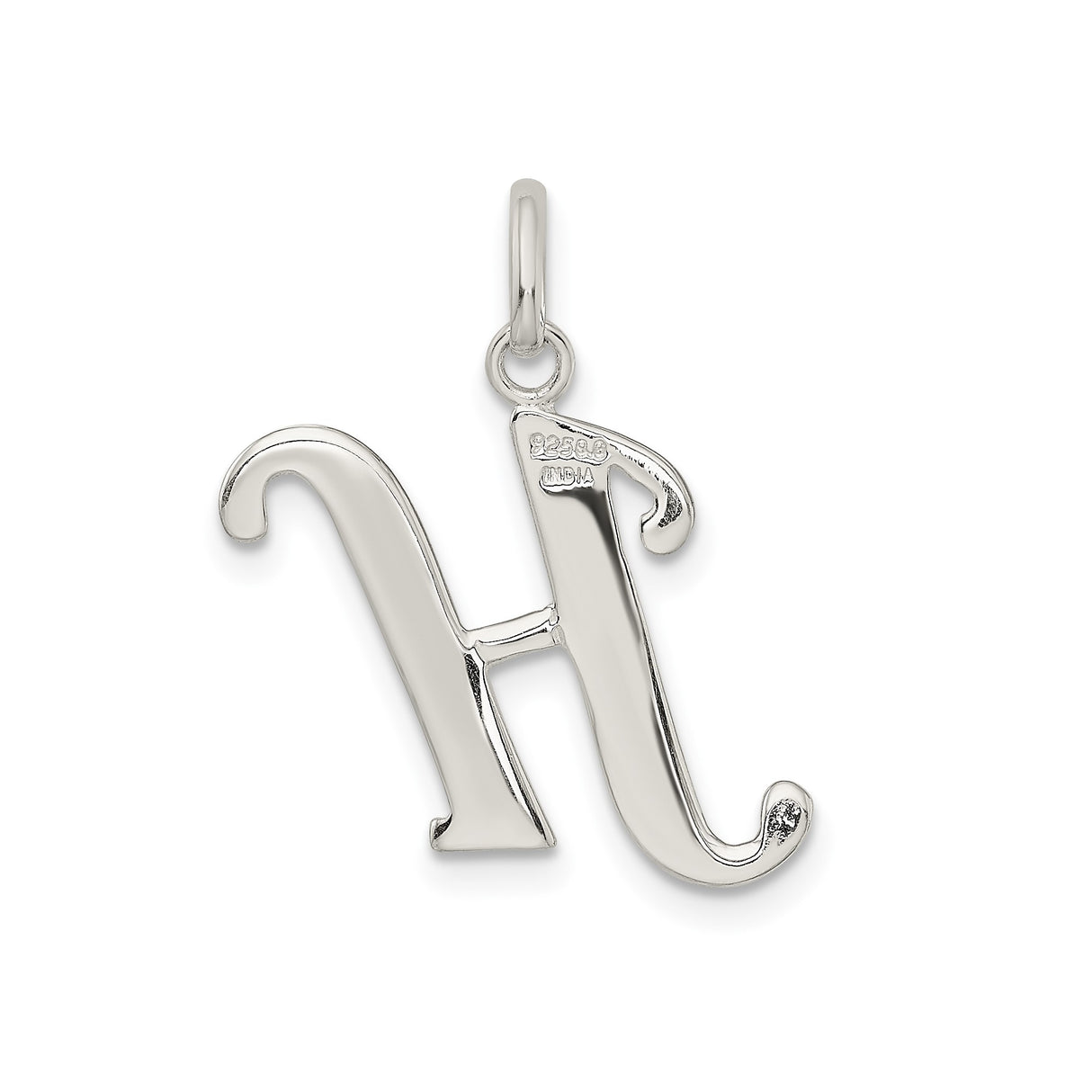 Sterling Silver Initial H Pendant Charm with Textured Center and Polished Edges