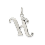 Sterling Silver Initial H Pendant Charm with Textured Center and Polished Edges