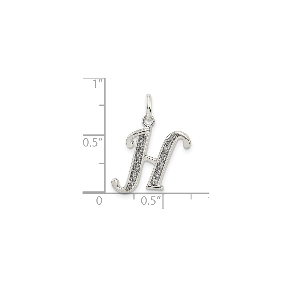 Sterling Silver Initial H Pendant Charm with Textured Center and Polished Edges