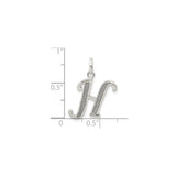 Sterling Silver Initial H Pendant Charm with Textured Center and Polished Edges