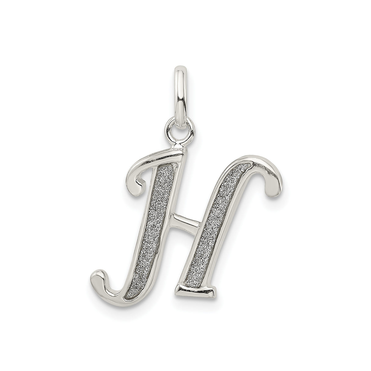 Sterling Silver Initial H Pendant Charm with Textured Center and Polished Edges