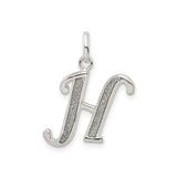 Sterling Silver Initial H Pendant Charm with Textured Center and Polished Edges