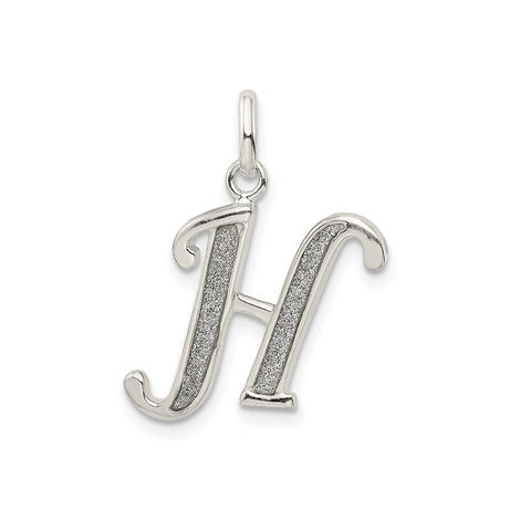 Sterling Silver Initial H Pendant Charm with Textured Center and Polished Edges