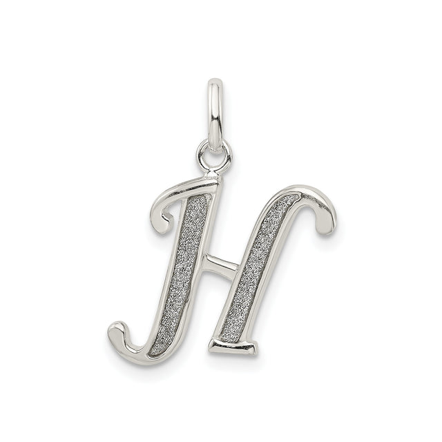 Sterling Silver Initial H Pendant Charm with Textured Center and Polished Edges