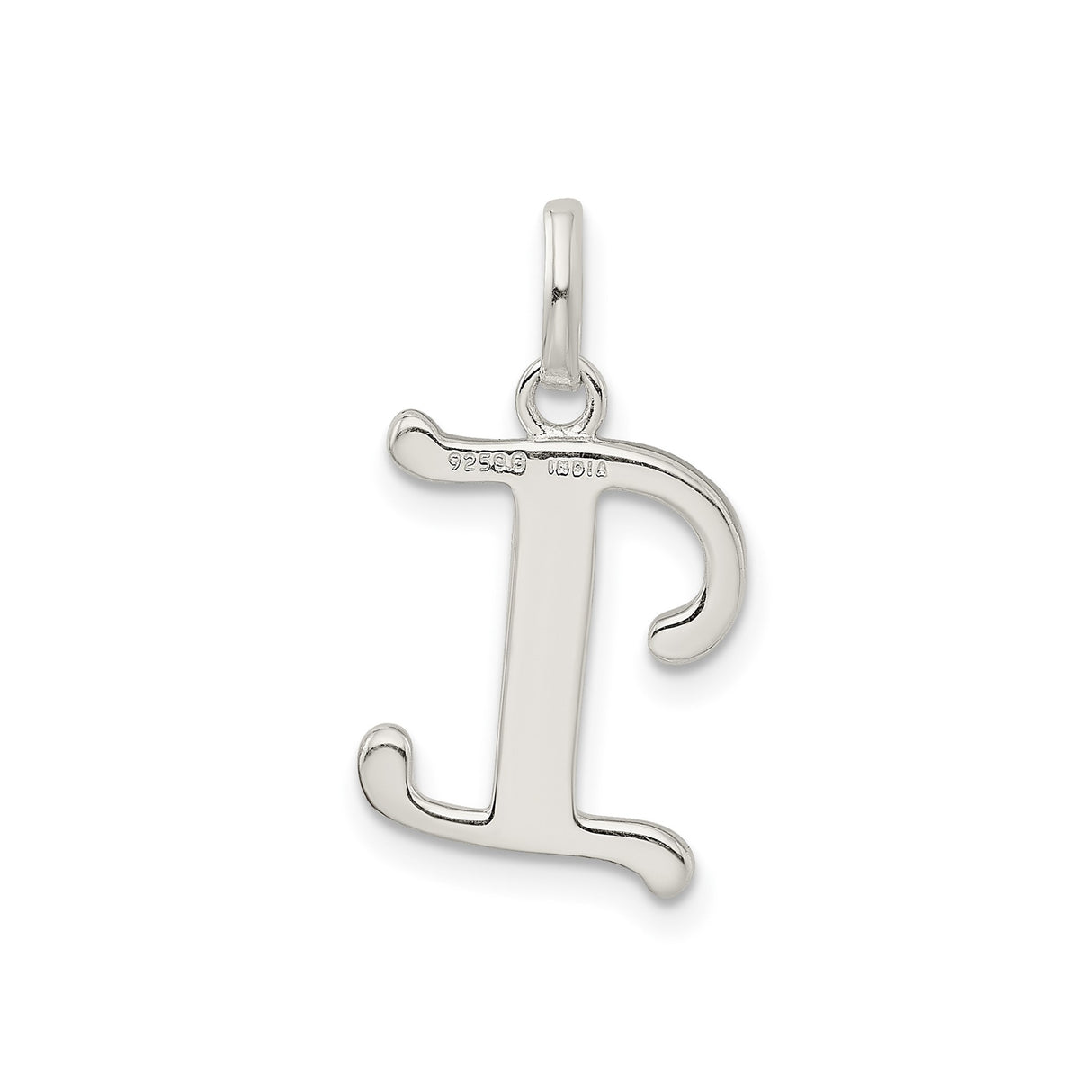 Sterling Silver Initial Pendant with Polished Border and Textured Letter I Design