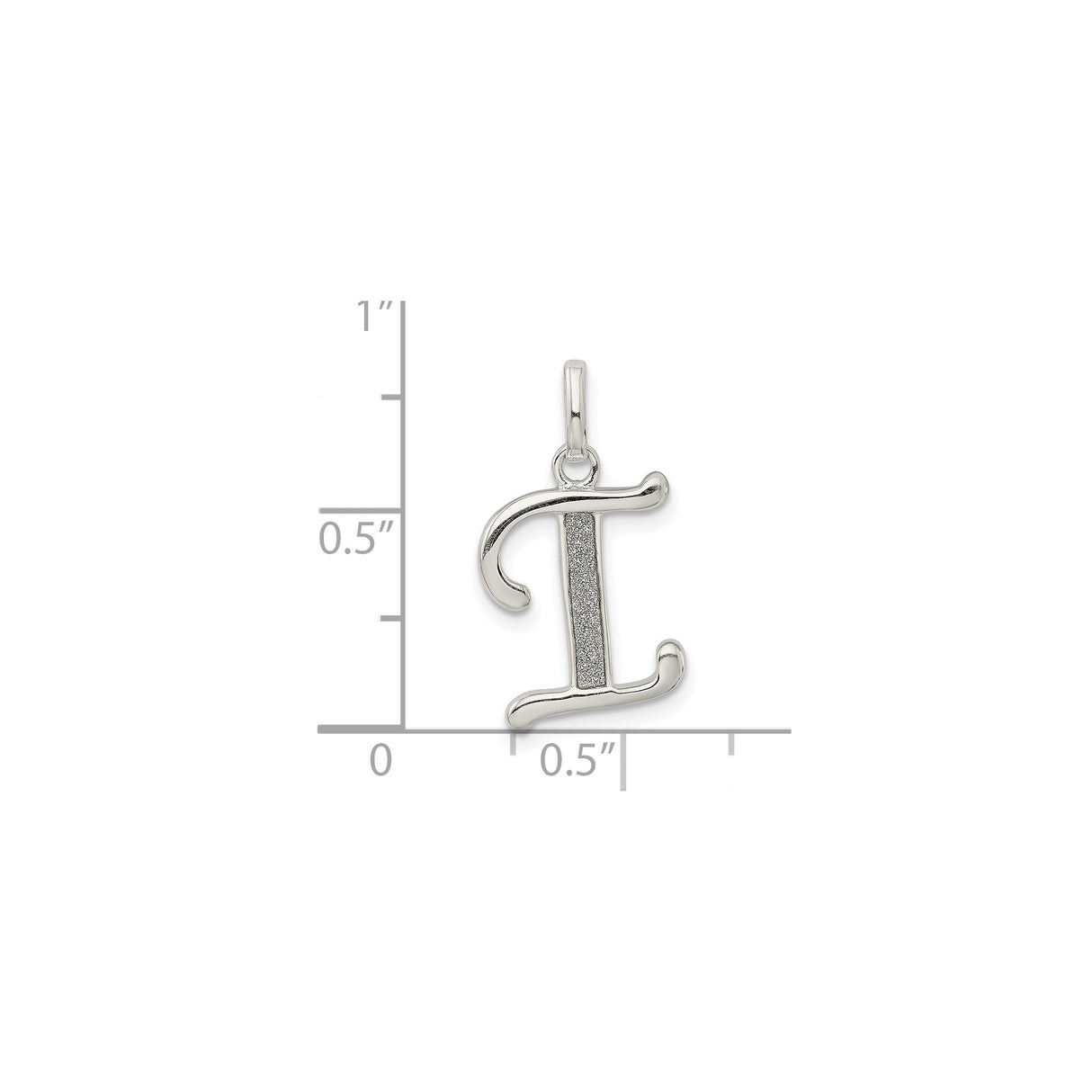 Sterling Silver Initial Pendant with Polished Border and Textured Letter I Design
