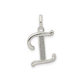Sterling Silver Initial Pendant with Polished Border and Textured Letter I Design