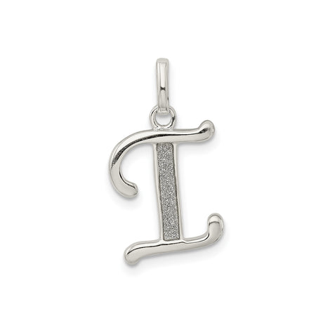 Sterling Silver Initial Pendant with Polished Border and Textured Letter I Design