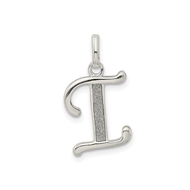 Sterling Silver Initial Pendant with Polished Border and Textured Letter I Design