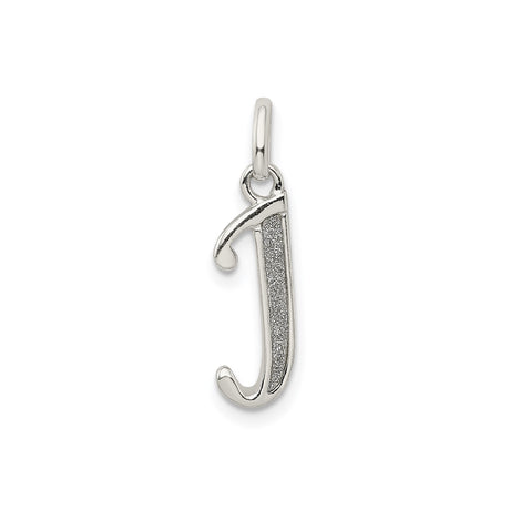 Sterling Silver Letter J Pendant Charm, Textured Initial Monogram Jewelry for Unisex Wear