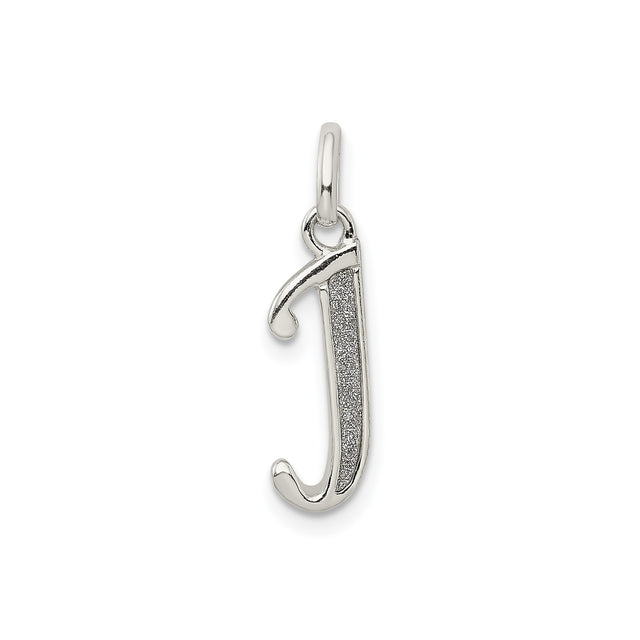 Sterling Silver Letter J Pendant Charm, Textured Initial Monogram Jewelry for Unisex Wear