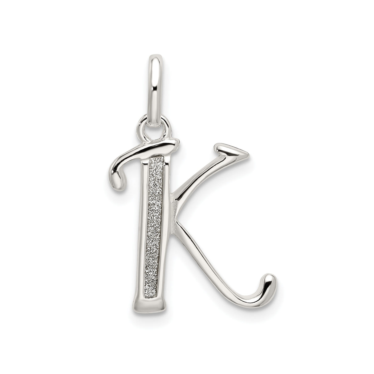 Sterling Silver Pendant with Letter K, Vertical Textured Initial Charm for Women