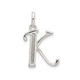 Sterling Silver Pendant with Letter K, Vertical Textured Initial Charm for Women