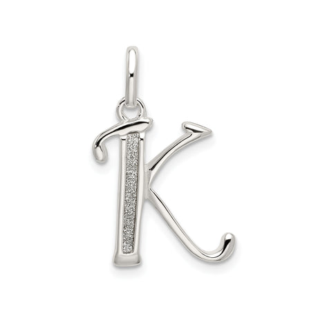 Sterling Silver Pendant with Letter K, Vertical Textured Initial Charm for Women