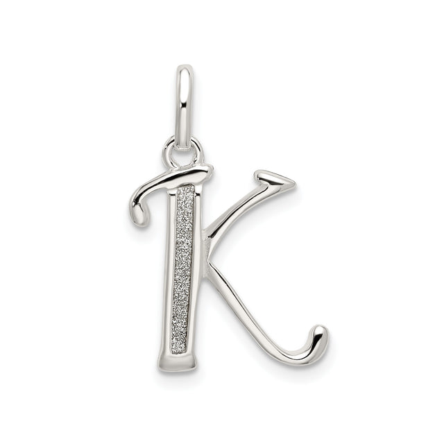 Sterling Silver Pendant with Letter K, Vertical Textured Initial Charm for Women