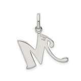 Sterling Silver Script Letter M Pendant, Polished and Textured Monogram Charm for Women