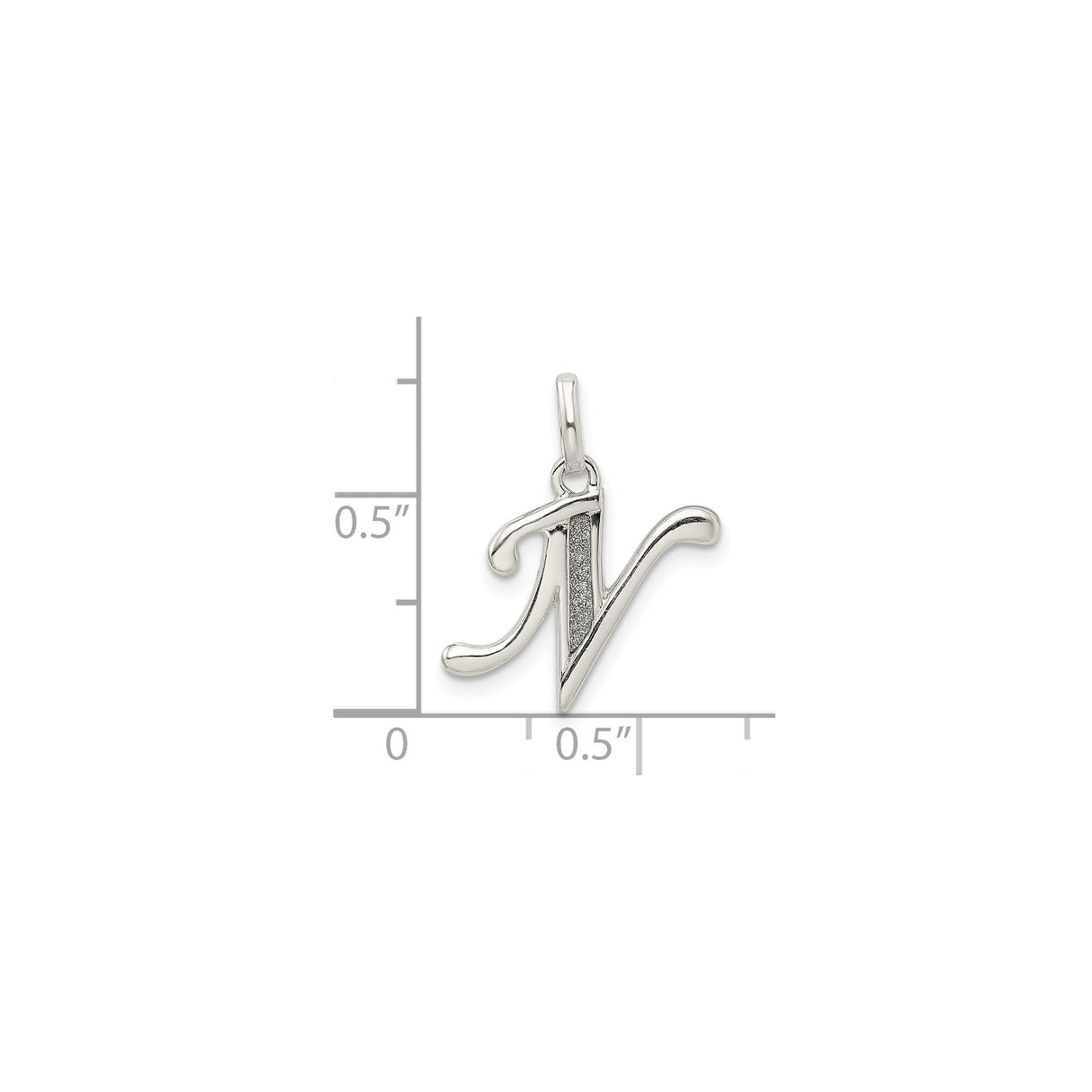 Sterling Silver Initial N Pendant with Script Letter Design and Textured Accent