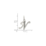 Sterling Silver Initial N Pendant with Script Letter Design and Textured Accent
