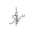 Sterling Silver Initial N Pendant with Script Letter Design and Textured Accent