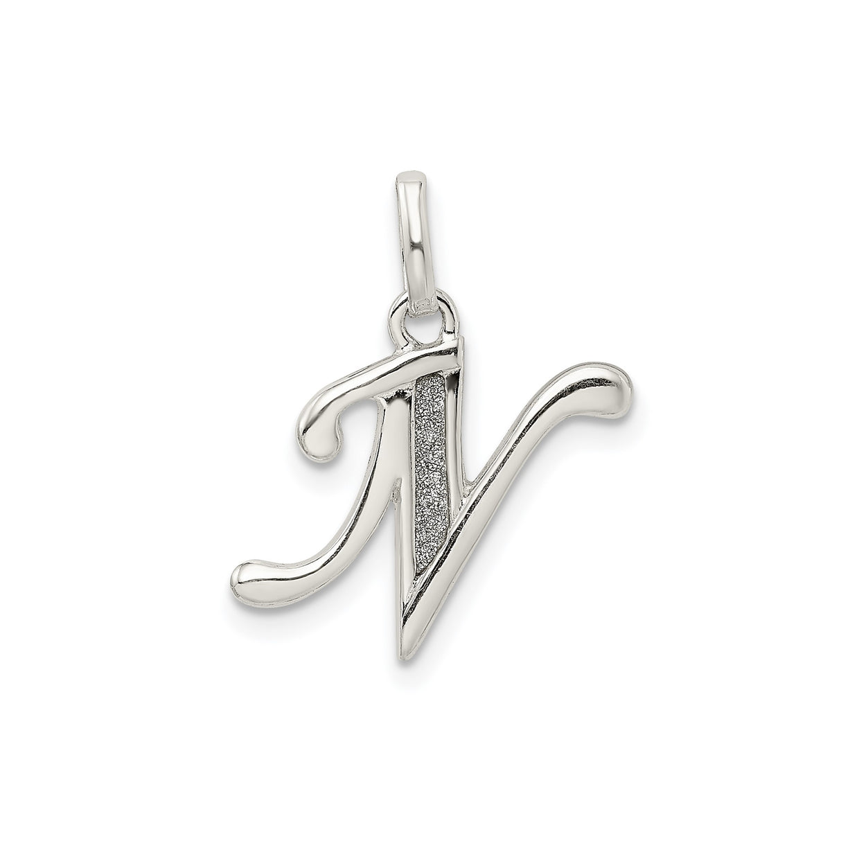 Sterling Silver Initial N Pendant with Script Letter Design and Textured Accent