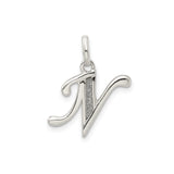 Sterling Silver Initial N Pendant with Script Letter Design and Textured Accent
