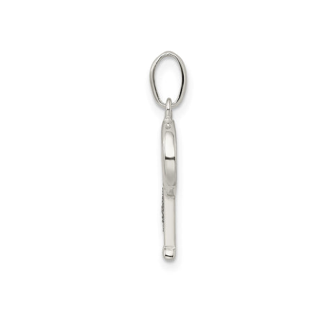 Sterling Silver Pendant, Script Capital Letter P, Textured and Polished Initial Charm