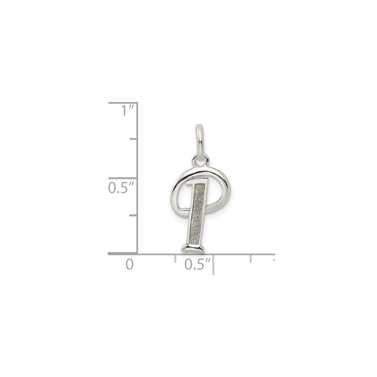 Sterling Silver Pendant, Script Capital Letter P, Textured and Polished Initial Charm