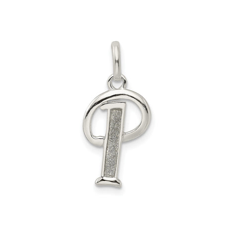 Sterling Silver Pendant, Script Capital Letter P, Textured and Polished Initial Charm
