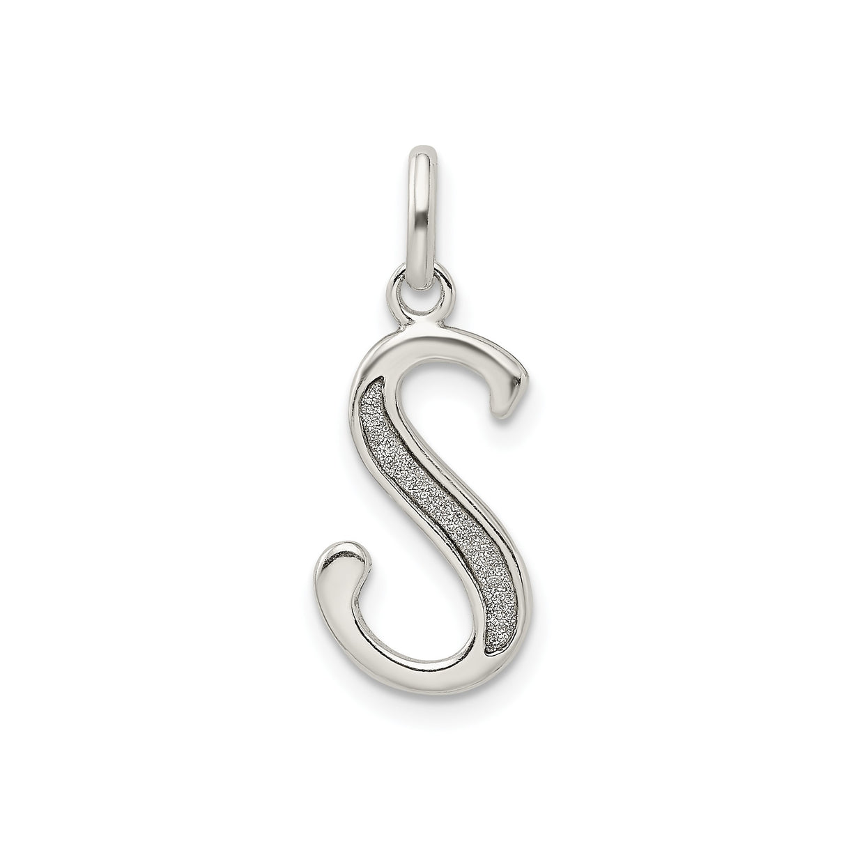 Sterling Silver Initial Pendant with Polished and Textured Finish, Letter S Charm for Women