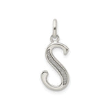 Sterling Silver Initial Pendant with Polished and Textured Finish, Letter S Charm for Women