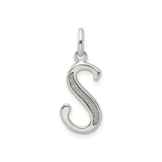 Sterling Silver Initial Pendant with Polished and Textured Finish, Letter S Charm for Women