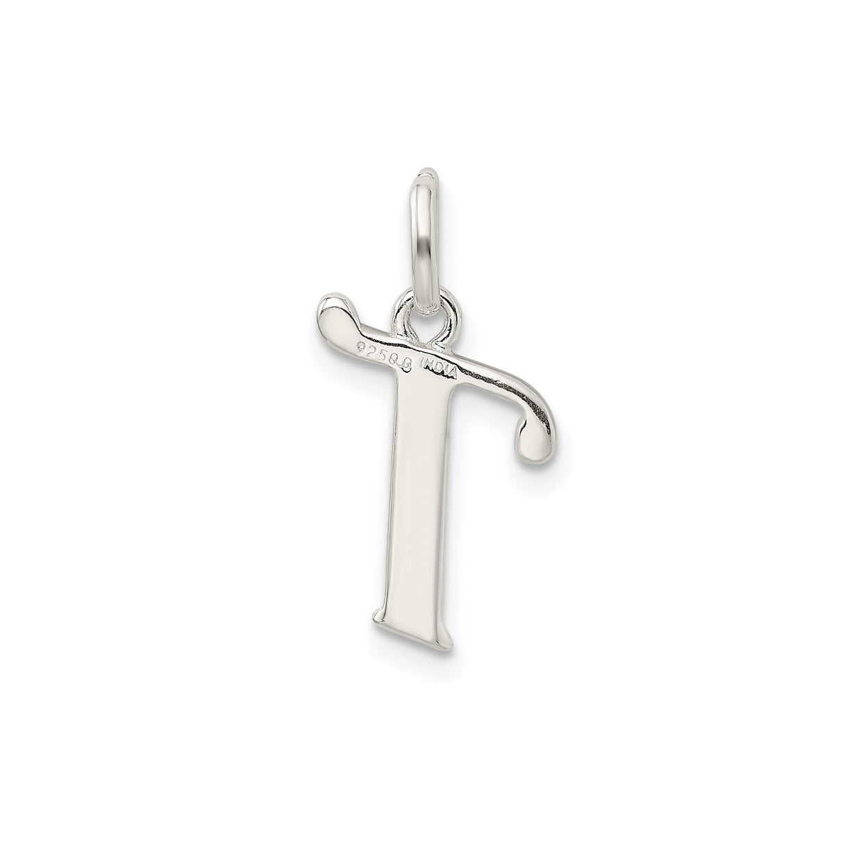 Sterling Silver Initial T Pendant Charm with Polished and Textured Finish for Women