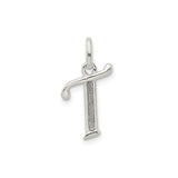 Sterling Silver Initial T Pendant Charm with Polished and Textured Finish for Women