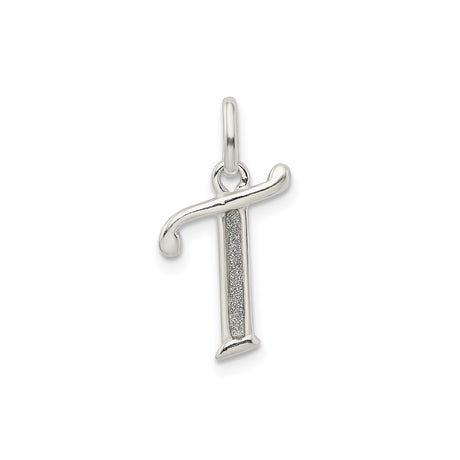 Sterling Silver Initial T Pendant Charm with Polished and Textured Finish for Women