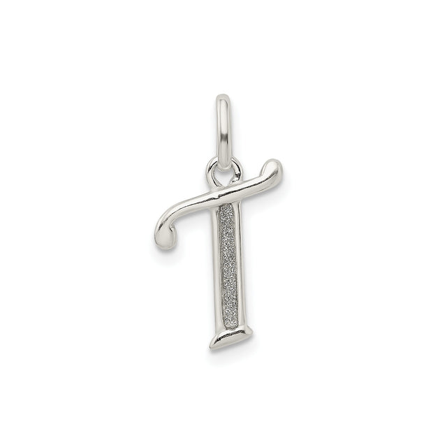 Sterling Silver Initial T Pendant Charm with Polished and Textured Finish for Women
