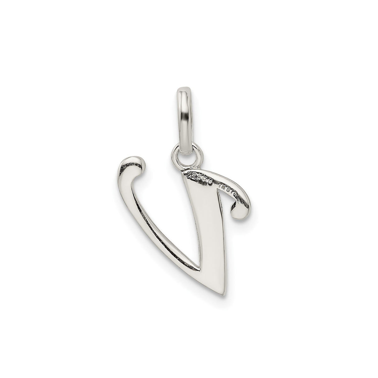 Sterling Silver Letter V Pendant Charm with Textured Accent and Polished Finish