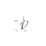 Sterling Silver Letter V Pendant Charm with Textured Accent and Polished Finish