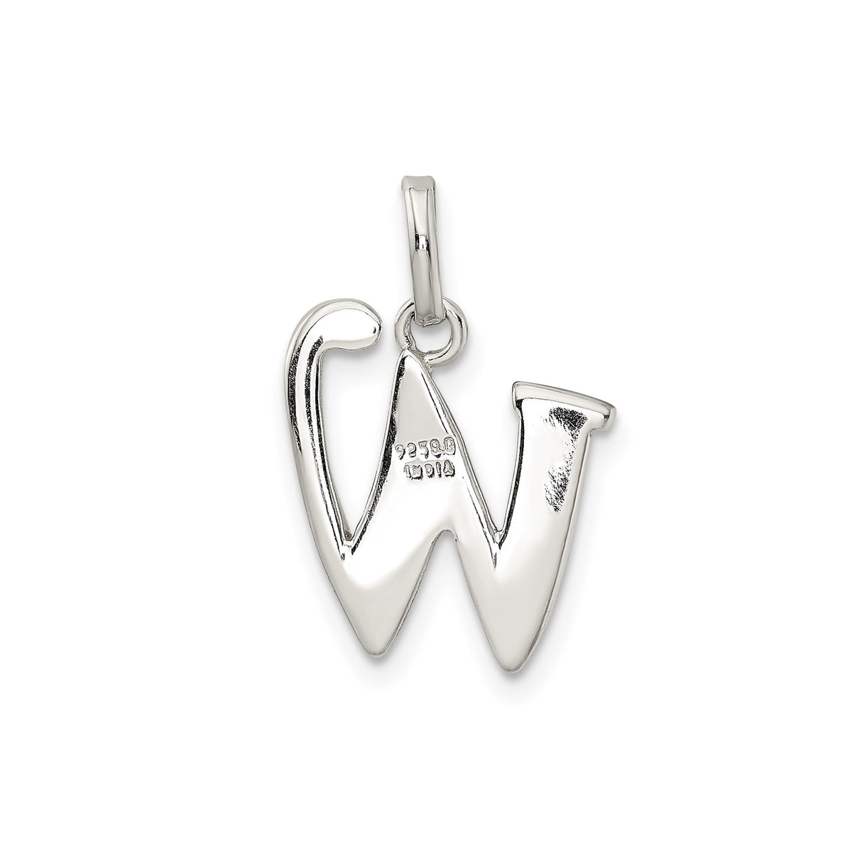Sterling Silver Initial W Pendant with Polished and Textured Script Letter Design for Women
