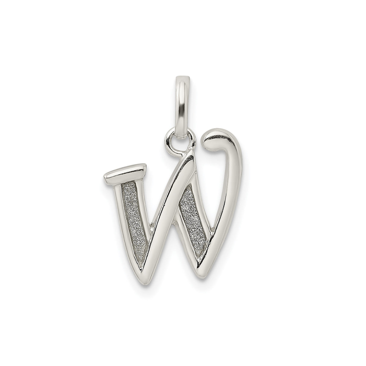Sterling Silver Initial W Pendant with Polished and Textured Script Letter Design for Women