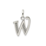Sterling Silver Initial W Pendant with Polished and Textured Script Letter Design for Women