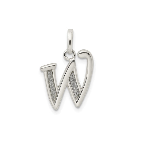 Sterling Silver Initial W Pendant with Polished and Textured Script Letter Design for Women
