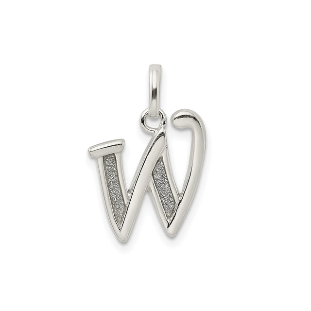 Sterling Silver Initial W Pendant with Polished and Textured Script Letter Design for Women