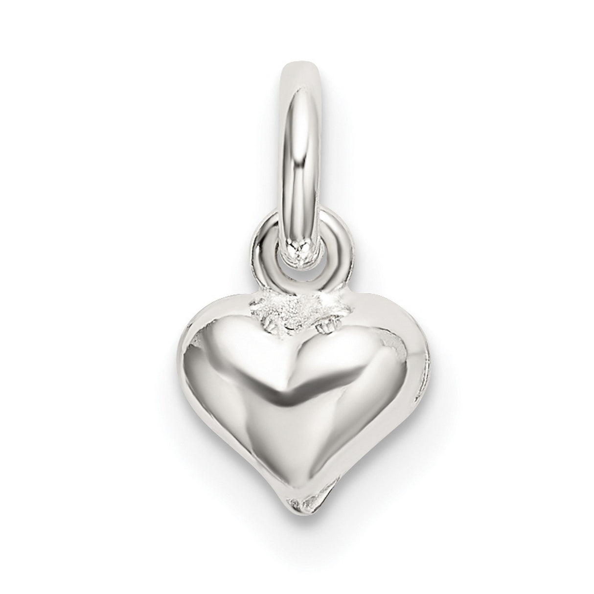 Sterling Silver Heart Pendant, 3D Puffed Charm with Polished Finish, Minimalist Romantic Design