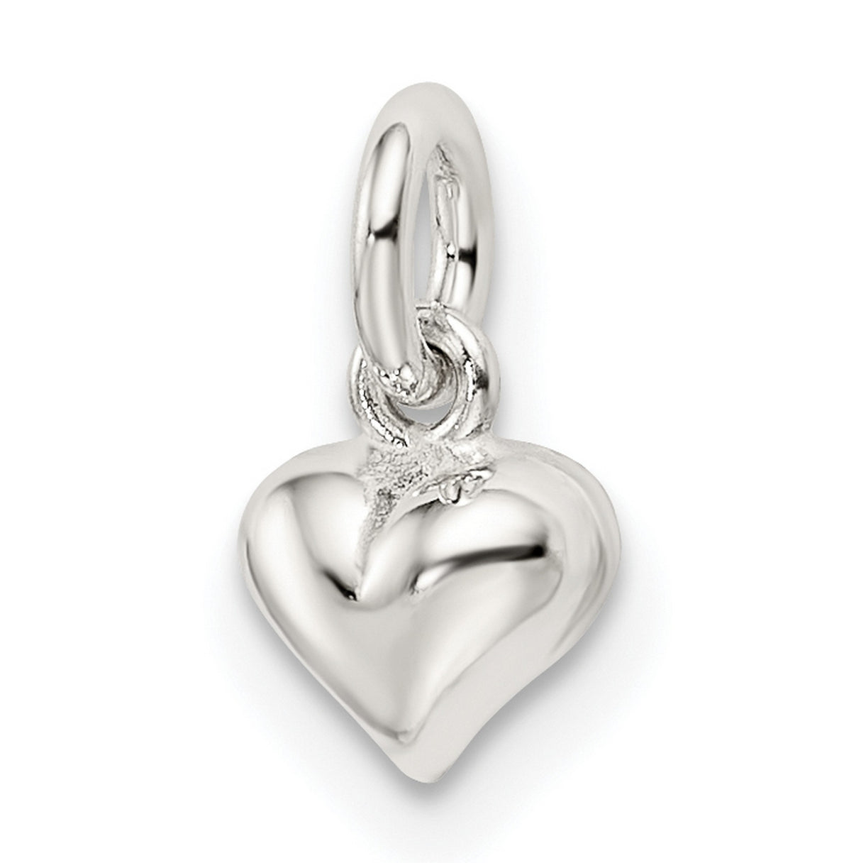 Sterling Silver Heart Pendant, 3D Puffed Charm with Polished Finish, Minimalist Romantic Design