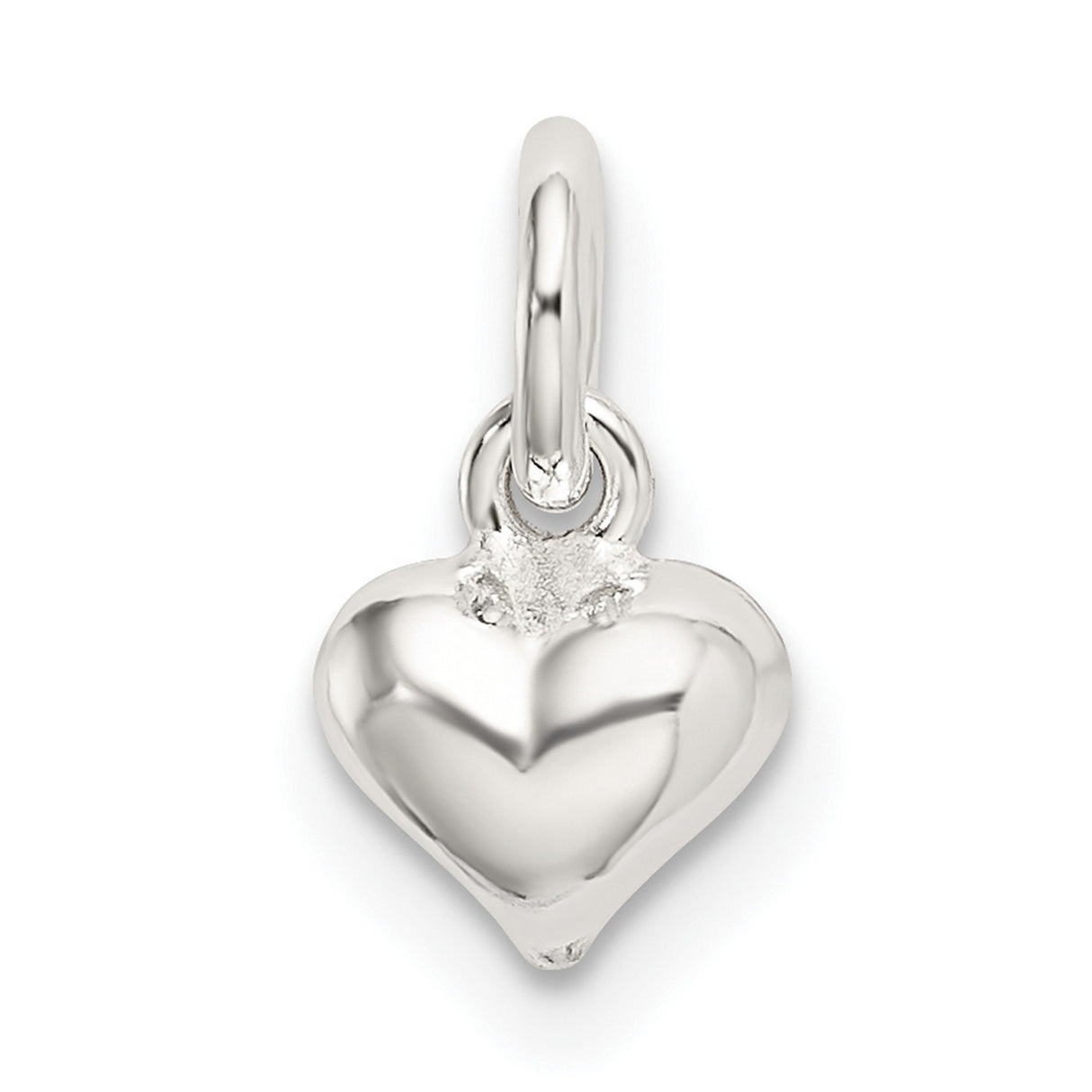 Sterling Silver Heart Pendant, 3D Puffed Charm with Polished Finish, Minimalist Romantic Design